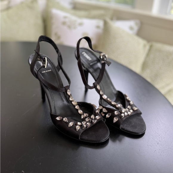 Fendi Black Heels with Crystal Accents Y2K - Picture 1 of 6